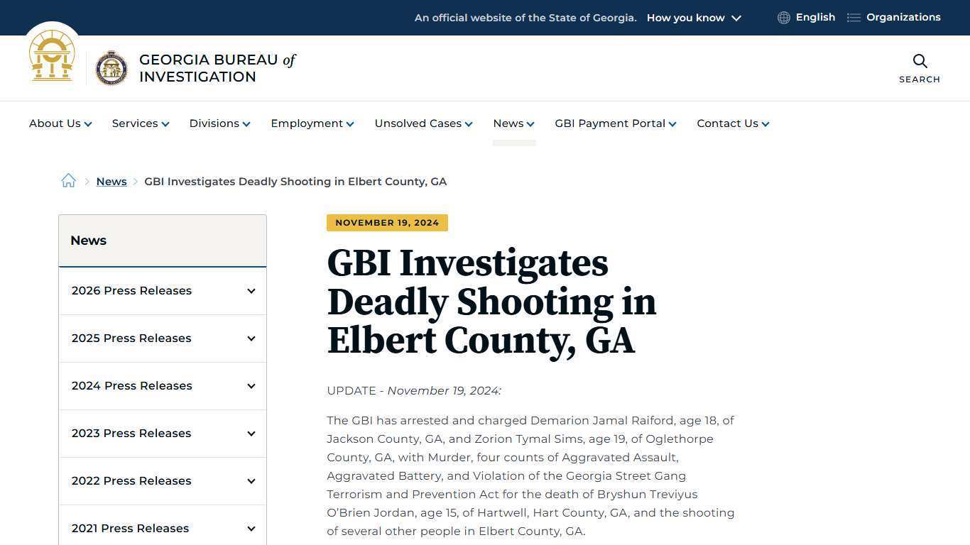 GBI Investigates Deadly Shooting in Elbert County, GA | Georgia Bureau of Investigation